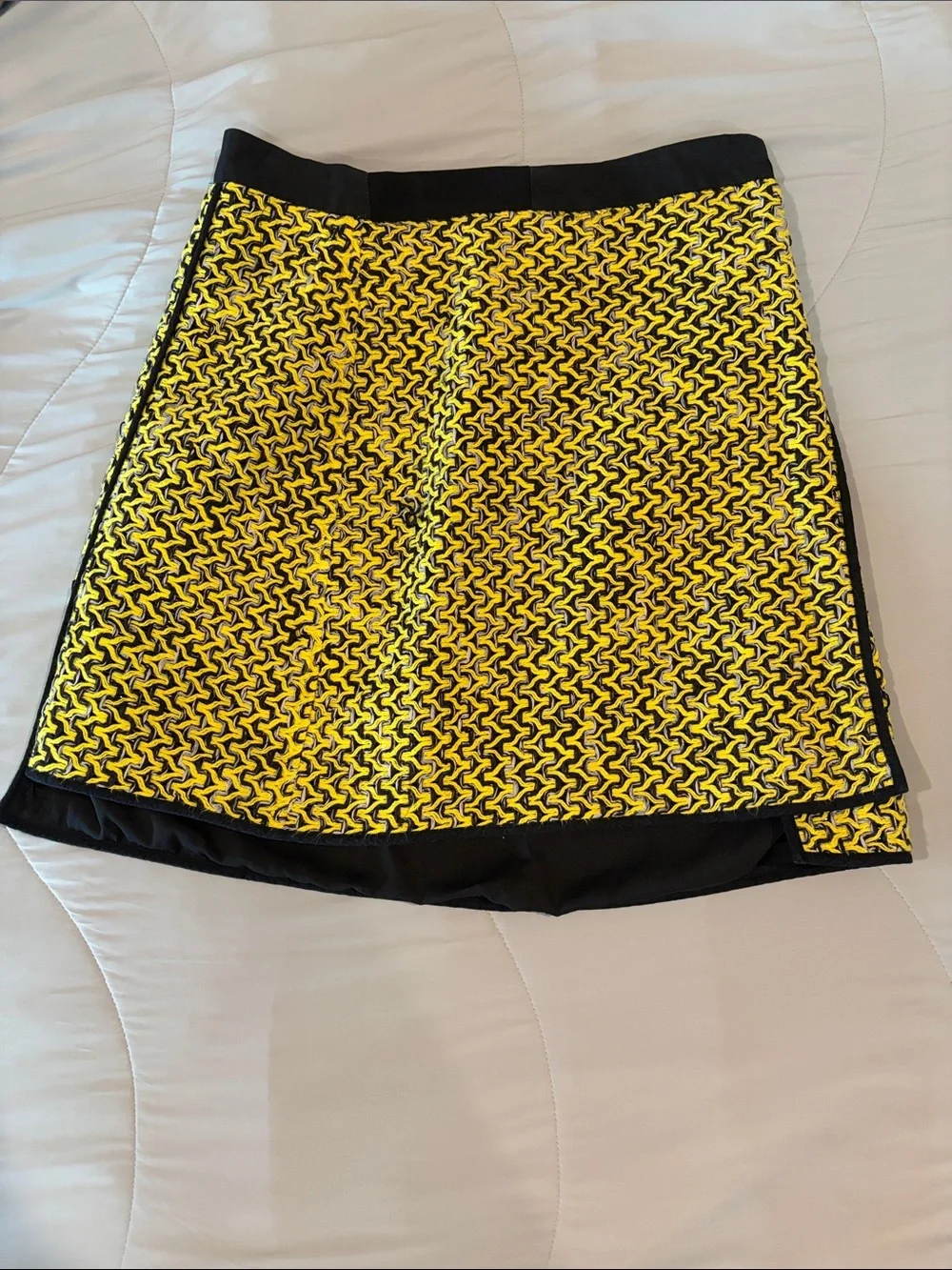 MSGM Yellow and Black Mini Skirt with Geometric Pattern